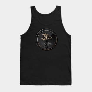 Shadowy Fire Lily Botanical on Black with Gold Tank Top